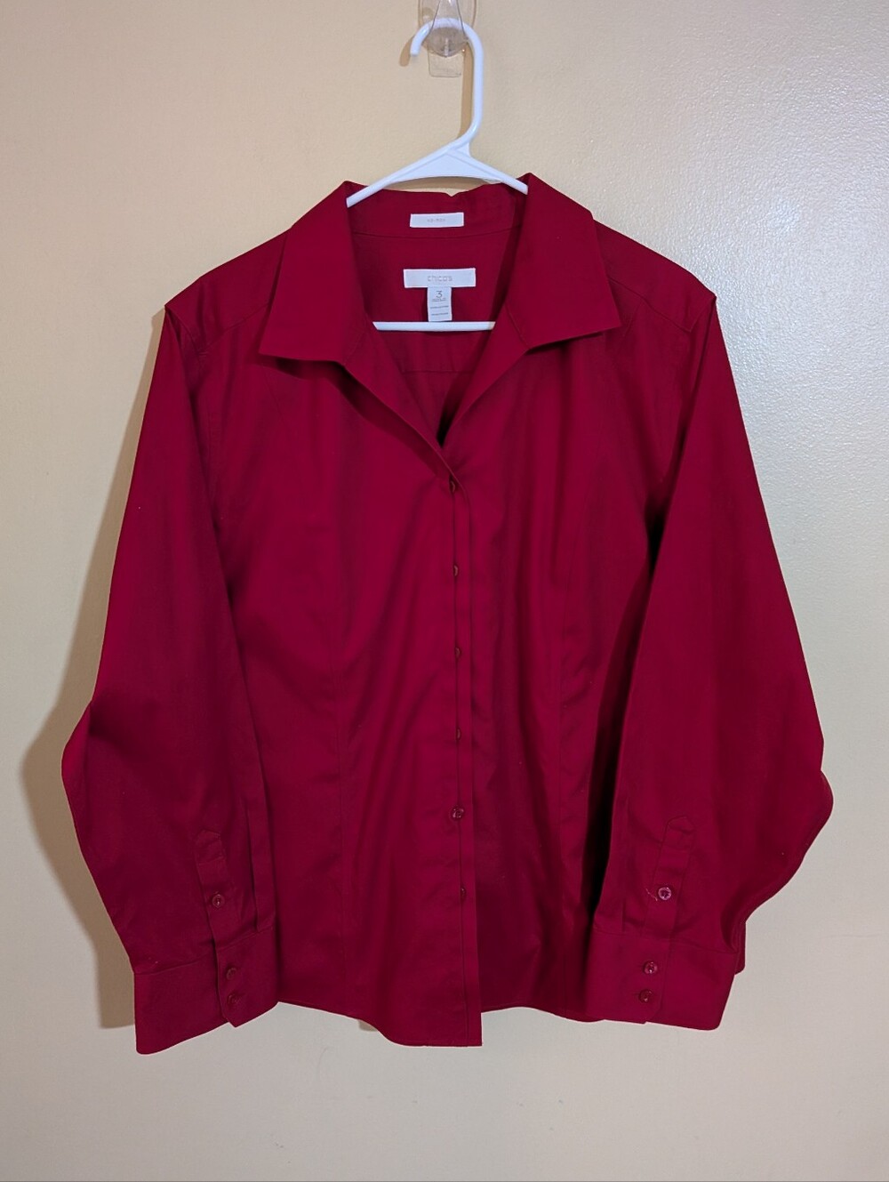 Chicos Red No Iron Button Down Top 3 XL